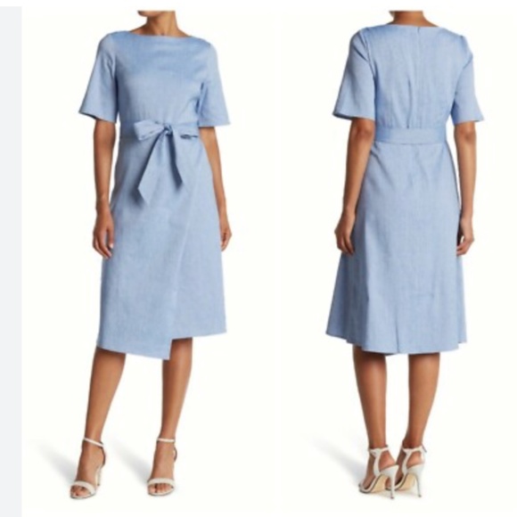 St. John Dresses & Skirts - St. John sz 10 Linen blend midi dress boatneck belted